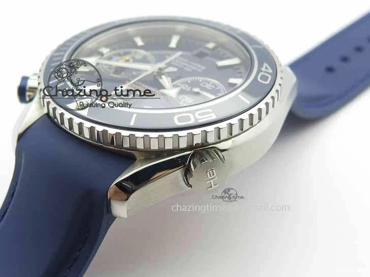 0508 Chic Planet Ocean Master Chrono 45mm SS OM 1:1 Best Edition Blue Dial On Blue Rubber Strap A 8172